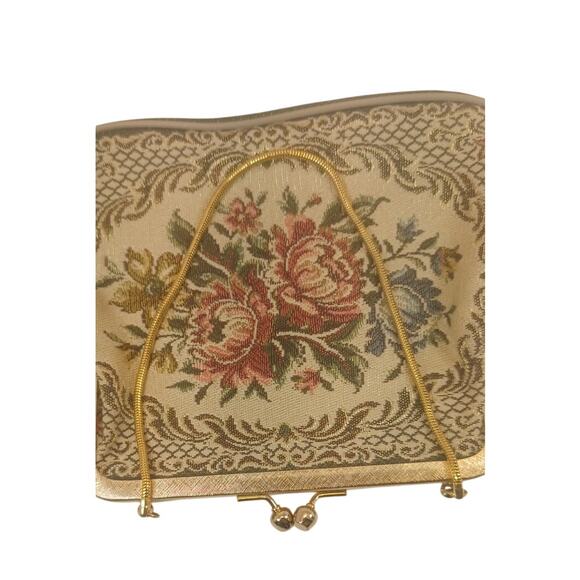 Vintage Floral Tapestry Purse Mid-Century Needlepoint Evening Bag Cottagecore - Picture 4 of 8